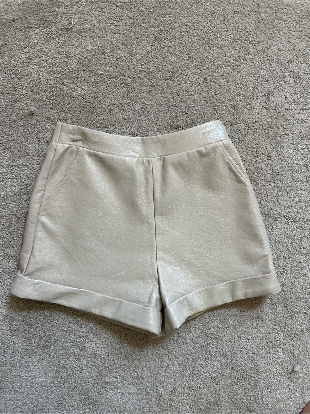 GREY LAB Cream High-Waist Leather Shorts
